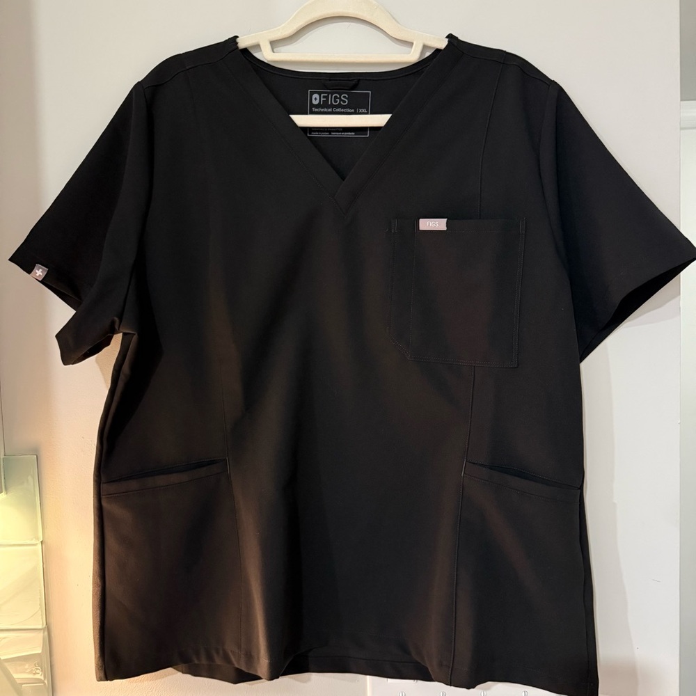 FIGS Tulsa Slim V-Neck Scrub Black Top, XXL